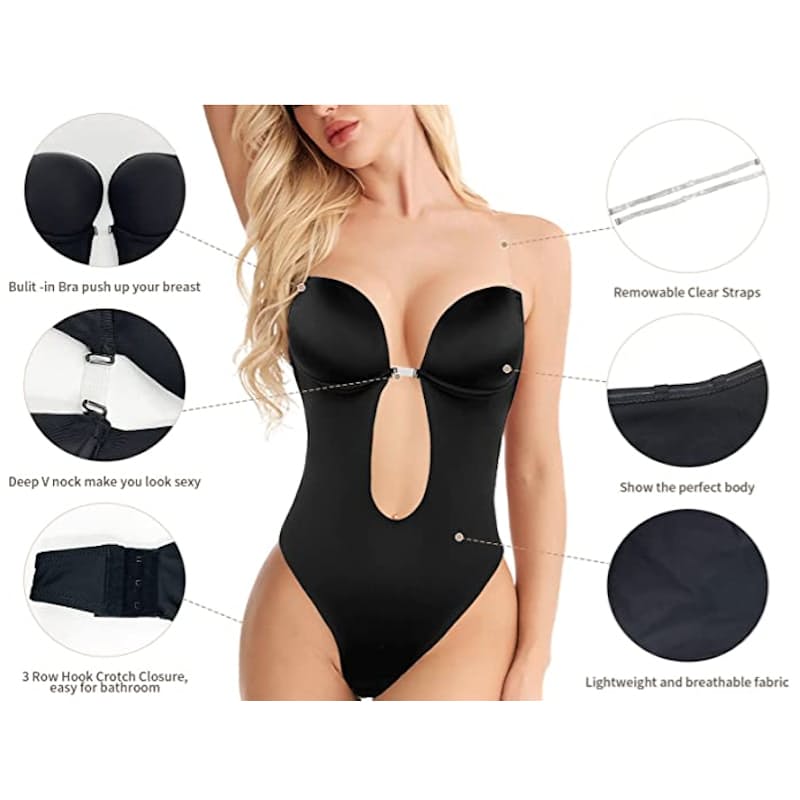 U Plunge Bra Backless Thong Bodysuit-Seamless,Shapewear,LowCut,Sexy,Comfort
